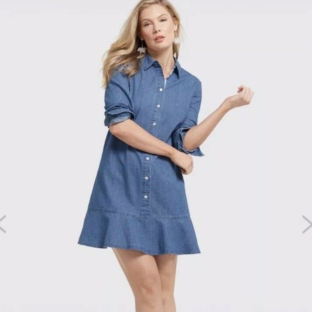 Draper James Size 8 Chambray Dropwaist Dress